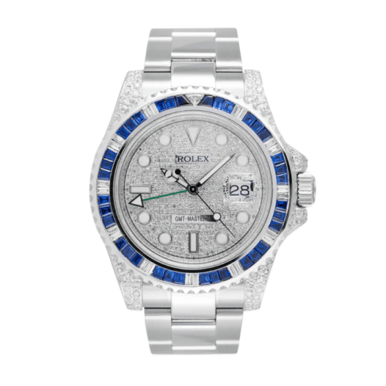Gmt-master ii custom bezel diamond pave dial 40mm