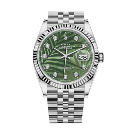 Date just white gold palm motif diamond dial 36mm