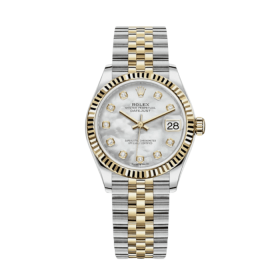 Date just ladies yellow gold mother of pearl diamond dial 31mm